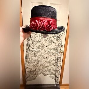 Elegant Black and Red Women's Hat with Veil